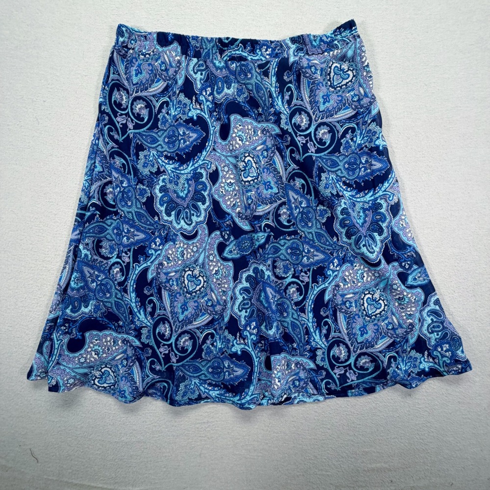 Roz & Ali Womens Skirt Regular Blue Paisley Pull On A-Line Large